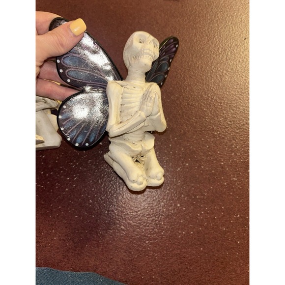 Set Of Two Skeleton Fairy Figurine With Purple & Blue Wings - Resin - 6" Tall - Picture 8 of 11